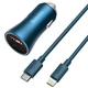 Автомобильное зарядное устройство Baseus Golden Contactor Pro Dual Quick Charger Car Charger U+C 40WWith Baseus Simple Wisdom Data Cable Type-C to iP 1m Blue (752222) - изображение 1