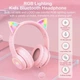 Беспроводные игровые наушники с кошачьими ушками Onikuma B90 с RGB подсветкой Bluetooth наушники для стриминга Розовый - изображение 5