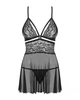 Еротичний мереживний комплект із сіточкою Obsessive 838-BAB-1 babydoll & thong black L/XL, чорний, п - изображение 6