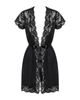 Сатиновий відкритий пеньюар на поясі Obsessive 810-PEI–1 peignoir black - зображення 5