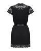 Сатиновий відкритий пеньюар на поясі Obsessive 810-PEI–1 peignoir black - зображення 6