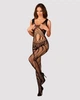 Сітчастий бодістокінг з вирізами та малюнком Obsessive Bodystocking G328 S/M/L, чорний, комбінезон - зображення 3