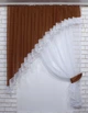 Кухонный комплект VR-Textil № 062к шторка с ламбрекеном коричневый с белым 180х170 см (50-479) - изображение 1