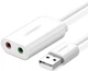 Звуковая карта Ugreen US205 USB AUX Jack TRRS (Mic + Ear) ALC4042 15 см Белая (30143) - изображение 2