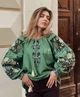 Жіноча вишиванка зелена "Мавка" квіткова на льняній тканині 12154-50 (XL) - зображення 5