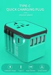Универсальный адаптер для путешествий Wontravel Travel Adapter ORIGINAL +4 USB, Type C, Для всех типов розеток (Green) - изображение 4