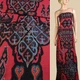 Лен красный в черно-голубой орнамент, 1-ст. купон, ш.145 (12652.003) - изображение 1