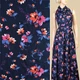Вискоза синяя темная в розово-оранжевые цветы, синие листья, ш.140 (10955.001) - изображение 1
