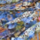 Трикотаж вискозный стрейч сине-оранжево-белый с абстрактным рисунком ш.148 (19834.011) - изображение 3