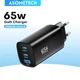 Сетевое зарядное устройство Asometech GaN 65W 1USB+2Type-C Fast Charger Black - изображение 1