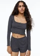 Пижамный лонгслив женский H&M 1113709 L Темно-серый (KZ2000001400272) - изображение 1