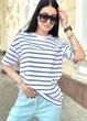 Подовжена жіноча футболка Fashion в полоску 50/52 джинс - зображення 1