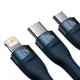 Кабель Baseus Flash Series 2 3-in-1 (Micro USB+Lightning+Type-C) 100W 1.2m Blue (CASS030003) - зображення 3