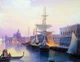 Картина морской пейзаж Розово-синяя Симфония город, корабли яхты лодки люди море маслом на холсте 30х40см ручной работы художника Alleya-kartin - изображение 3