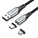 Магнитный кабель Vention 1м с двумя коннекторами Type-C и Micro-USB 3A 480 Мбит/с USB Алюминиевый корпус Черный - изображение 1