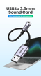 Звуковая карта Ugreen USB - 3.5мм minijack с поддержкой микрофона 24 бит/96 кГц TRRS Наружный Адаптер AUX 4-пиновый Металлический Черный - изображение 3