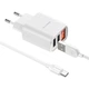 Мережевий зарядний пристрій Borofone BA58A Mighty dual port 2USB Кабель Type-C digital display 2.4A White - зображення 4