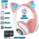 Наушники c кошачьими ушками CAT BL 4.2 c RGB подсветкой и MP3 плеером MicroSD, FM Розовые+Карта памяти 32Gb - изображение 1