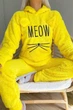 Піжама жіноча тепла махрова Pijamoni Meow (кофта з довгим рукавом + штани) XL жовта - зображення 3