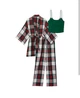 Жіноча піжама Костюм для дому сорочка топ штани Victoria's Secret Flannel 3-Piece Set White Green Plaid - зображення 3