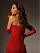 Довгі однотонні фатинові рукавички CindyLove Червоний OneSize - зображення 4