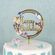 Топпер Для Торта Happy Birthday Круглый С Разноцветными Бабочками | Золото - изображение 3