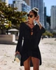 Туника пляжная женская ажурная вязаная голубая One size - изображение 10