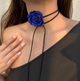 Чокер на шею цветок с розой на шнурке синий украшение на шею Fashion Jewelry (АА) - изображение 1