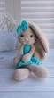 Вязаная мягкая плюшевая игрушка амигуруми зайчик "Зайка Жемчужинка" в бирюзовом платье, 50 см, ручная работа - изображение 3