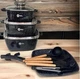 Набор посуды Higher Kitchen HK-317 из 14 предметов с антипригарным покрытием, квадратной формы с лопатками, Черный - изображение 2