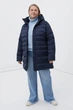 Подовжений стьобаний жіночий пуховик Finn Flare FWB160132-101 Plus Size синій 4XL - зображення 3