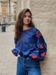 Жіноча вишиванка квіткова бохо "Віринея" синя блуза на якісному домотканому полотні 12083-48 (L) - зображення 4