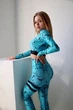 Рашгард M, кроп топ з довгим рукавом Мармур Блакитний SuperStacy - зображення 3