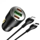 Автомобильное зарядное устройство 3 USB 43W + быстрая зарядка QC3.0 + кабель Type-C-Lightning, Black, Hoco (6931474765192) - изображение 4