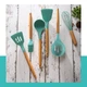 Кухонній набір Кitchen set Силіконовий з бамбуковою ручкою 11 предметів бірюзовий в підставці арт 36370 - зображення 2