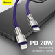 Кабель Baseus CATLJK-B05 Cafule Metal Type-C to Lightning PD 20W 2m purple - изображение 5
