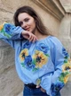 Українська вишиванка жіноча блакитна "Маїна" вишита блуза квіткова 12290-42 (S) - зображення 2
