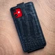 Чохол фліп із натуральної шкіри з тисненням під крокодила Crocсo для Samsung S24 Plus ручної роботи | Чорний - зображення 2