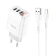 Адаптер сетевой Hoco Lightning cable Easy charge digital display charger set C93A |3USB, 3.4A| белый - изображение 4