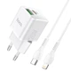 Адаптер сетевой HOCO Type-C to Lightning Cable Prestige charger set N20 |1USB/1Type-C, 20W, 3A, QC/PD| белый - изображение 3