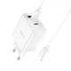 Мережевий Зарядний Пристрій Hoco C126A Pure PD/QC 40W(2C1A) з кабелем Type-C to Lightning 1m White - зображення 4