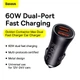 Автомобильное зарядное устройство Baseus CGJM000013 Golden Contactor Max Dual Fast Charger Car Charger |2USB, QC/PD, 60W/3A| - изображение 9