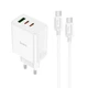 Сетевое зарядное устройство Hoco C126A Pure PD+QC 40W(2C1A)|1 USB-A, 2 Type C, кабель Type-C to Type-C 1 метр - изображение 1
