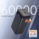 УМБ Power Bank SKF D60 60000 мАг PD, QC 3.0 22.5W з ліхтариком і вбудованими кабелями (Чорний) - зображення 2