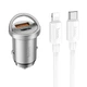 Автомобільний зарядний пристрій Hoco NZ10 USB/ Type-C PD 45W сріблястий + кабель Type-C to Lightning - зображення 3