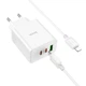 Мережевий зарядний пристрій Hoco C126A USB/ 2 Type-C PD 40W біле + кабель Type-C to Lightning - зображення 3