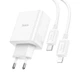 Мережевий зарядний пристрій Hoco C126A USB/ 2 Type-C PD 40W біле + кабель Type-C to Lightning - зображення 4
