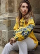 Патриотическая желтая вышиванка женская с голубыми цветами "Стефания" на льняной ткани 12389-52 (XL) - изображение 4