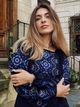 Атмосферная вышитая блуза женская "Марсела" темно-синяя вышиванка на легком шифоне 12381-44 (M) - изображение 2