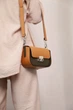 Яркая современная женская сумка седло из натуральной кожи Lamponi Saddle One XS khaki/yellow - изображение 1